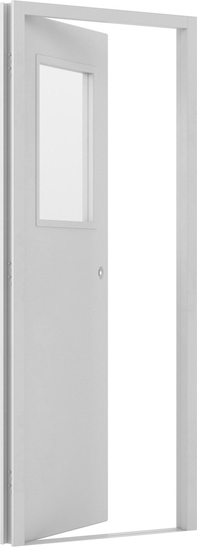 Çelik Tek Kapı, Sola Dönüş, Yarım Kapı Penceresi, 32" x 80" Çerçeve Açıklığı