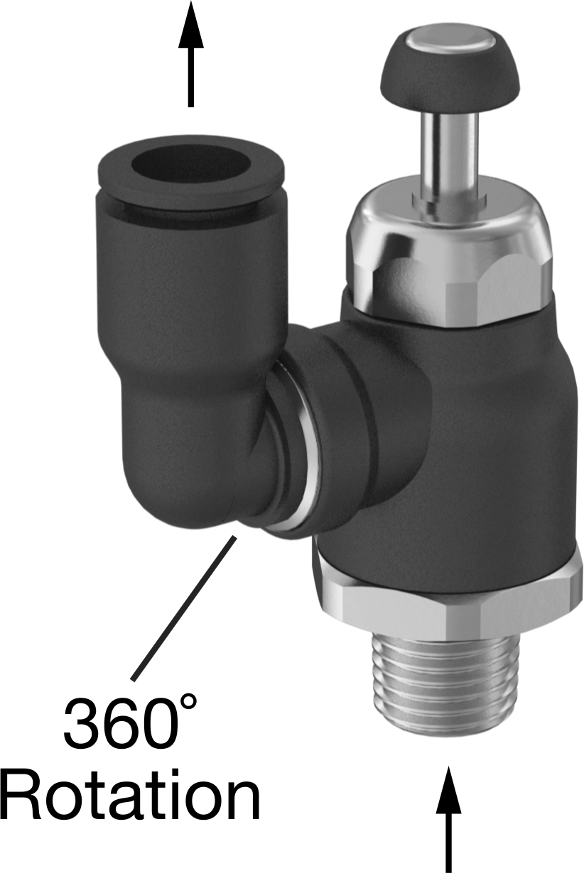Esnek Montajlı Hava Akış Kontrol Vanası, 1/4 NPT Erkek Giriş x 1/4" Push-Connect Dişi Çıkış