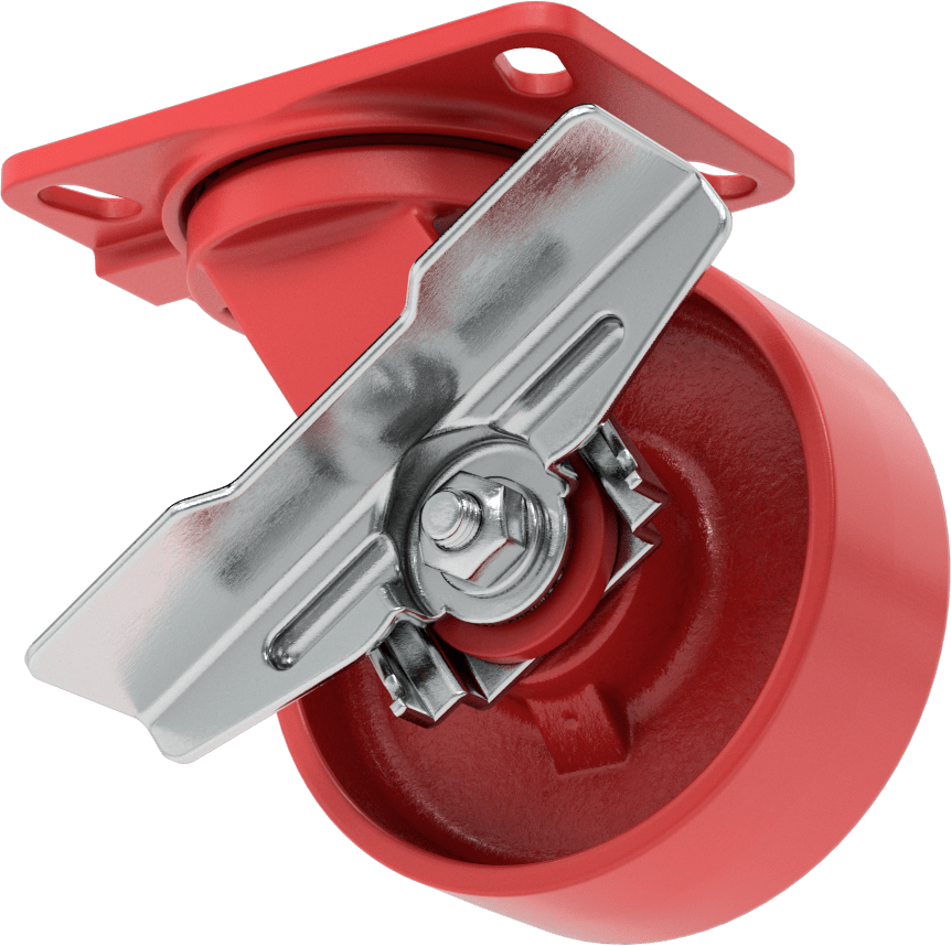 6-1/2" x 4-1/2" Plakalı Yüksek Kapasiteli Kingston Tekerlek, Frenli ve 6 inç Çapında Metal Tekerlekli Döner