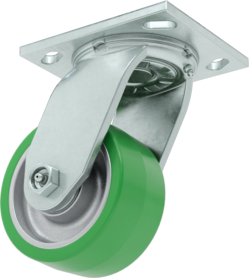 4-1/2" x 4" Plakalı Yüksek Kapasiteli Spartan Tekerlek, 4" Çaplı Korumalı Yataklı Poliüretan Tekerlekli Döner — 4", Levha, 700 lb.