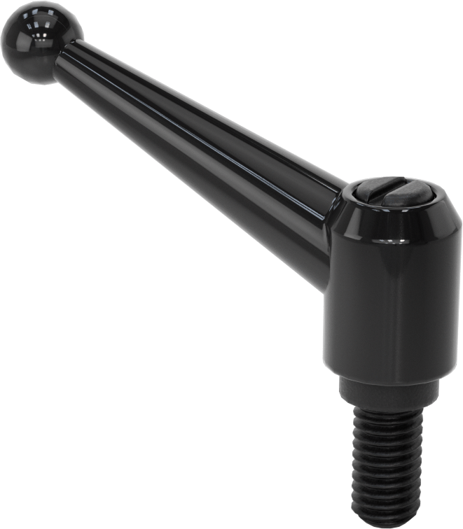 Toz Boyalı Çinko Ayarlanabilir Tutamak, 3/8"-16 Dişli x 3/4" Uzunlukta Saplamalı, 1-13/16" Çıkıntı, Siyah