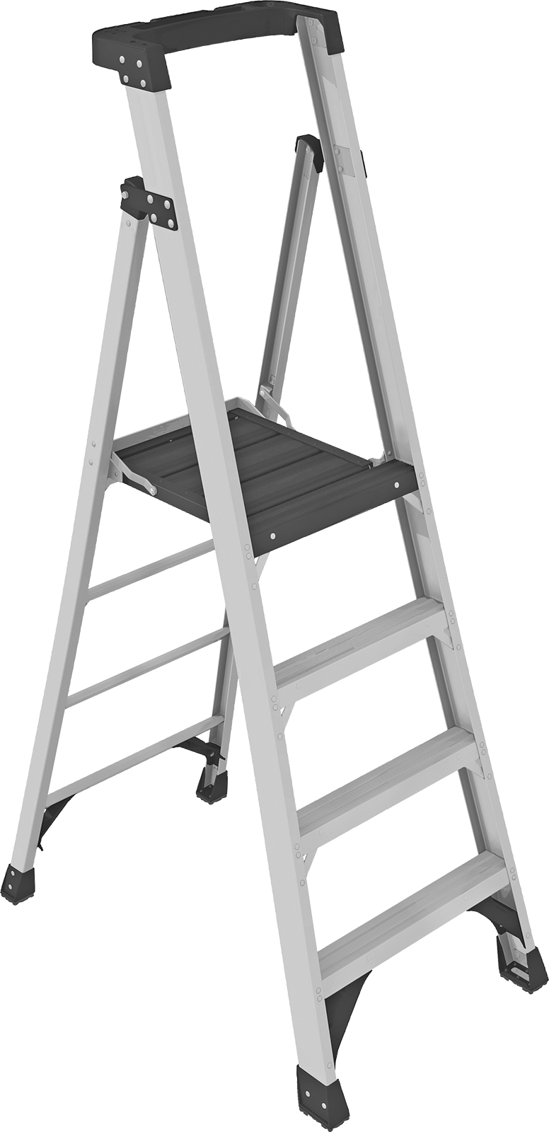 Fiberglas Platform Basamaklı Merdiven, Tip 1AA, 7 Fit Yükseklik x 28" Genişlik x 44" Derinlik Toplam — 4 ft., Alüminyum, Fiberglas, 7 ft.