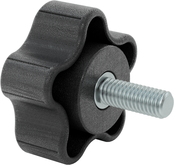 Rahat Tutuşlu Plastik Beş Kollu Topuz, 3/8"-16 Dişli 1" Uzunlukta Saplama, 2-1/4" Genişlikte Başlık