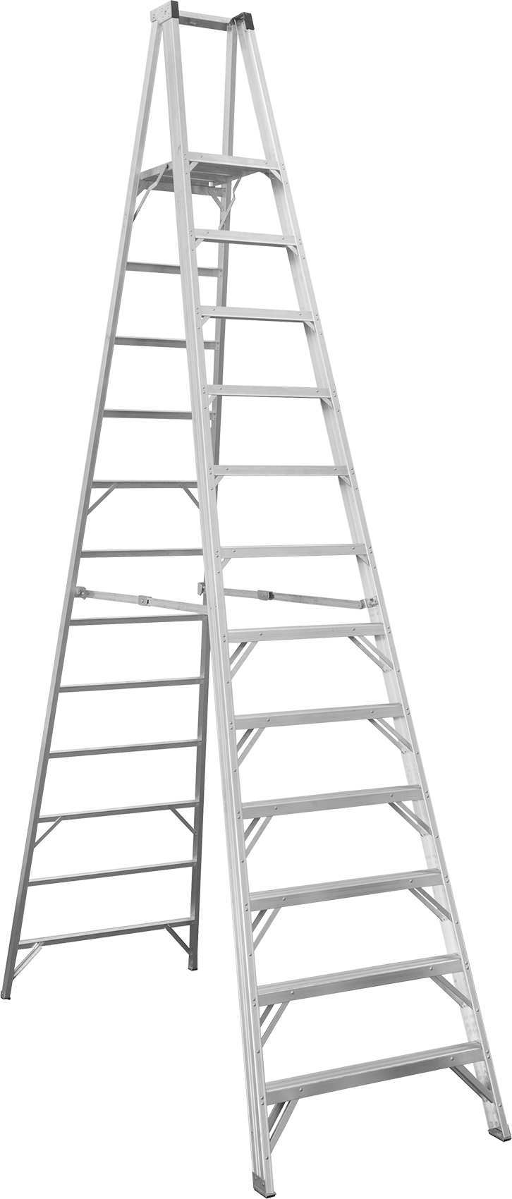 Alüminyum Platformlu Basamaklı Merdiven, Tip 1A, 14 Fit Yükseklik x 39" Genişlik x 92" Derinlik Toplam — 12 ft., Alüminyum, 14 ft.