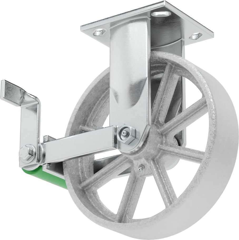 4-1/2" x 4" Plakalı Yüksek Kapasiteli Spartan Tekerlek, Frenli ve 8 inç Çapında Açık Rulmanlı Metal Tekerlekli Sert