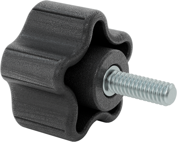 Rahat Tutuşlu Plastik Beş Kollu Topuz, 1/4"-20 Dişli 3/4" Uzunlukta Saplama, 1-1/2" Genişlik Başlık