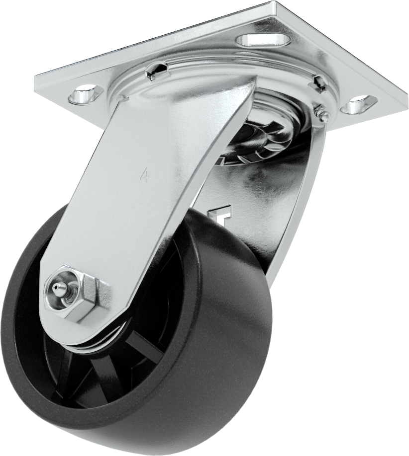 4-1/2" x 4" Montaj Plakalı Samson Tekerlek, 4" Çaplı Polipropilen Tekerlekli Döner Tekerlek, Koruyuculu Rulman — 4", Levha, 2"