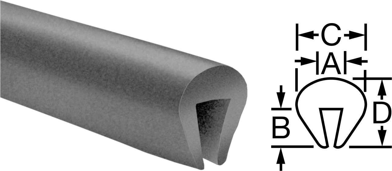 Neopren Süsleme, 3/64" Genişlik x 5/32" İç Yükseklik, 10' Uzunluk