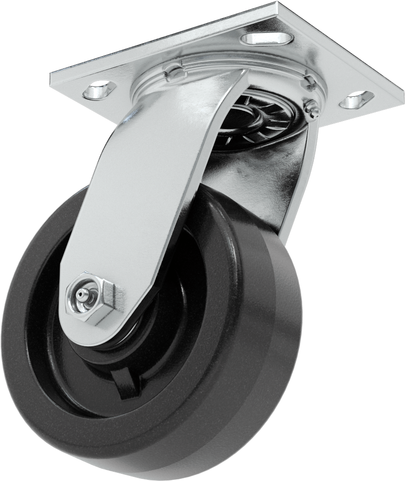 4-1/2" x 4" Plakalı Yüksek Kapasiteli Spartan Tekerlek, 5" Çapında Korumalı Yataklı Fenolik Tekerlek ile Döner Tekerlek — 5", Levha, Döner