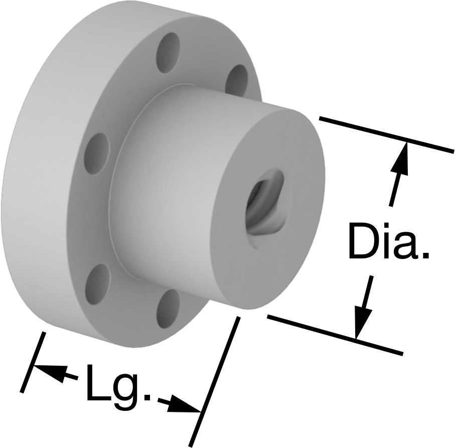 Hızlı Hareketli Ultra Hassas Kılavuz Vida için M10 x 3 mm Dişli Flanşlı Somun — M10 × 3 mm, Somun, 63⁄64"