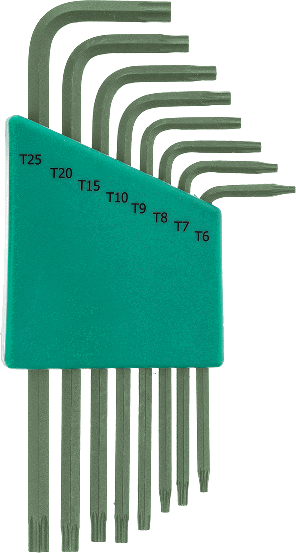 Alaşımlı Çelik Torx L-Anahtar Seti, Yeşil Boyalı, 8 Parça, 2-1/4" ila 4" Toplam Uzunluk — L Anahtarı, 8, Düz
