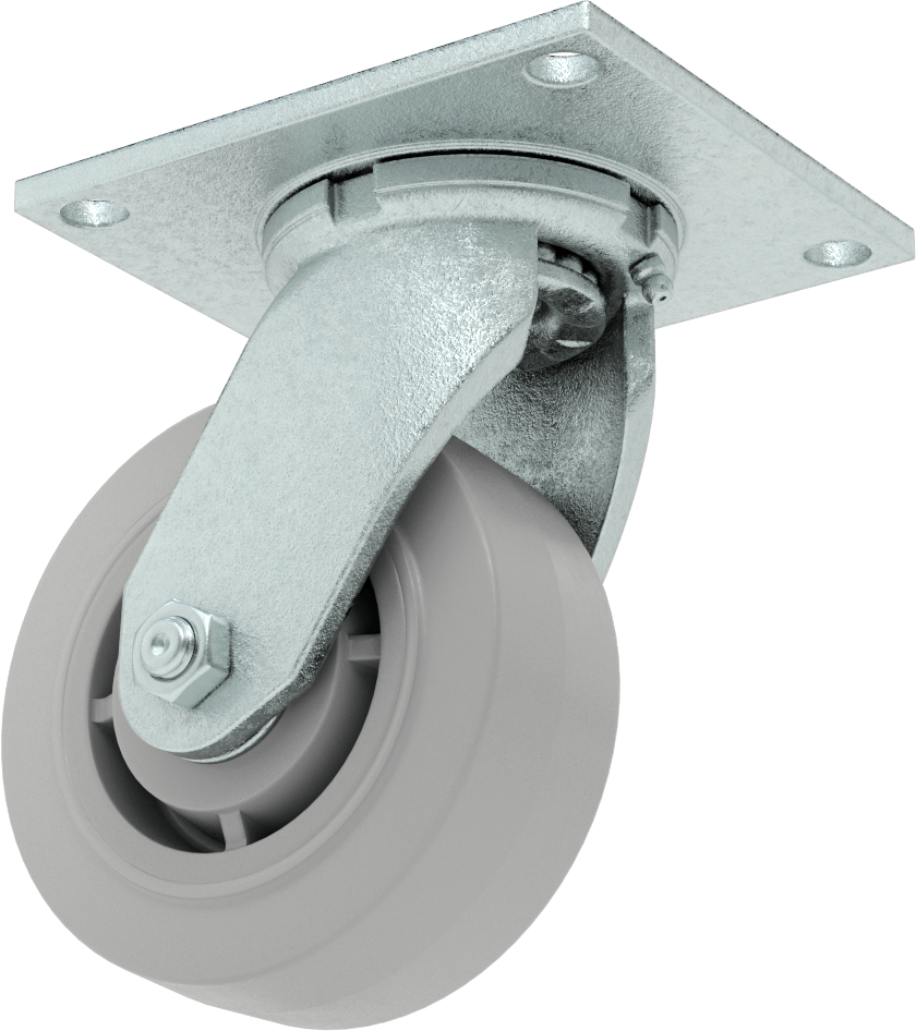 5-1/2" x 5" Montaj Plakalı Tekerlek, Samson, 5" Çaplı Gri Kauçuk Tekerlekli Döner — 5", Levha, Döner
