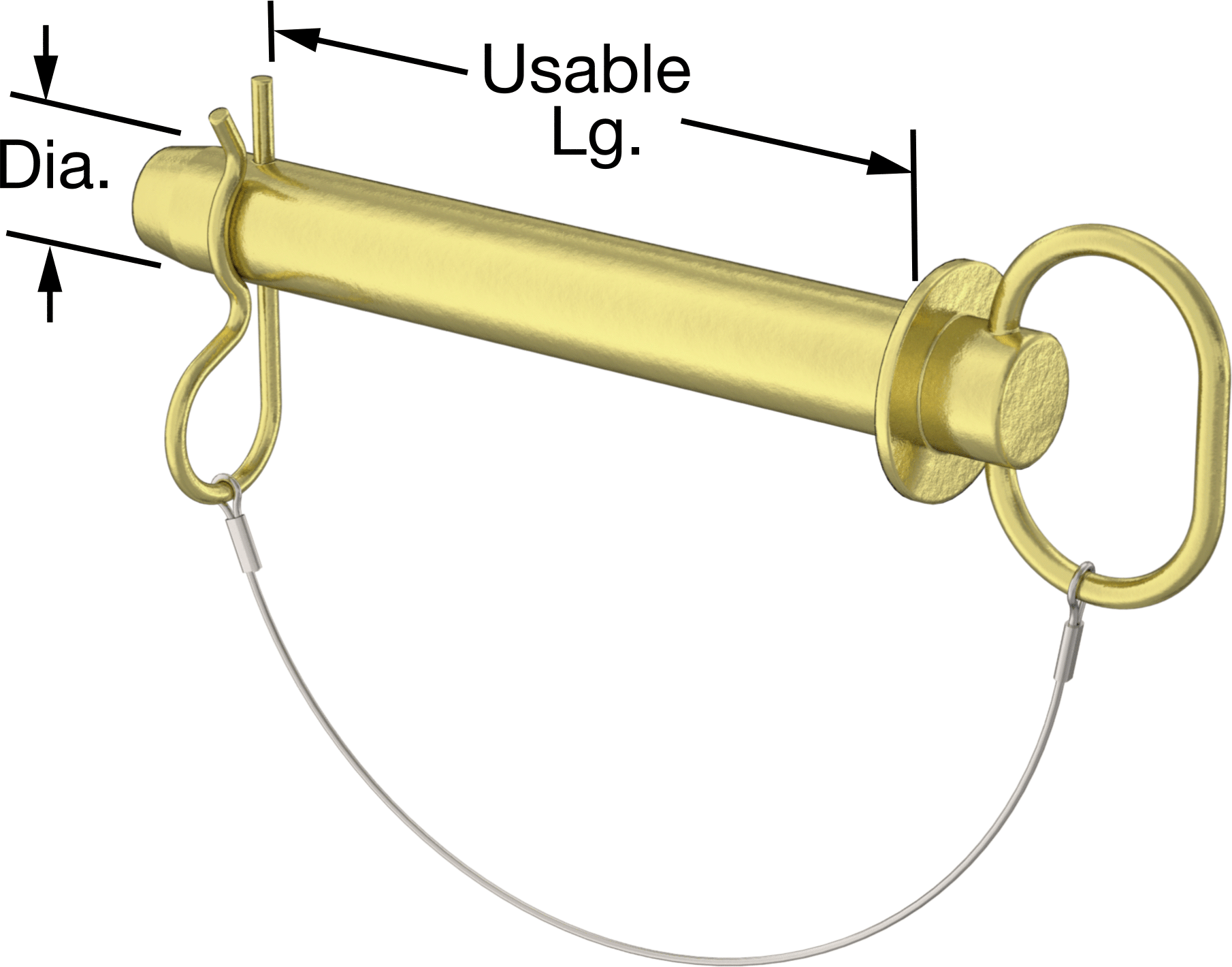 Kopilyalı Bağlı Döngü Tutucu Çatal Pimi, Çinko Sarı Kromat Kaplamalı 1144 Karbon Çelik, 1-1/8" Çap