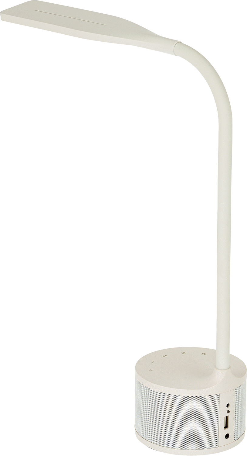 Masa Lambası, Bluetooth Hoparlörlü, 15" Kol Uzanma Mesafesi, 200 lümen, Beyaz