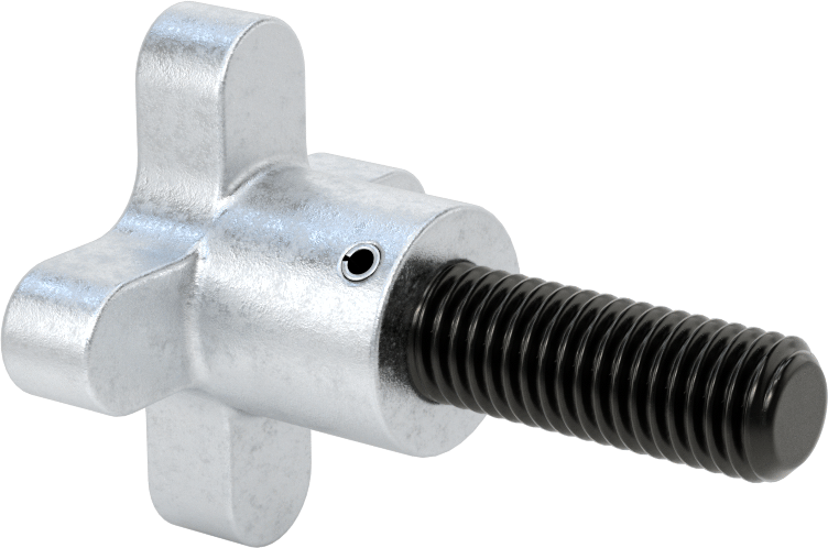 Alüminyum dört kollu topuz, 5/8"-11 Dişli 1-3/4" Uzunluğunda Saplamalı, 2-1/2" Genişliğinde Başlık