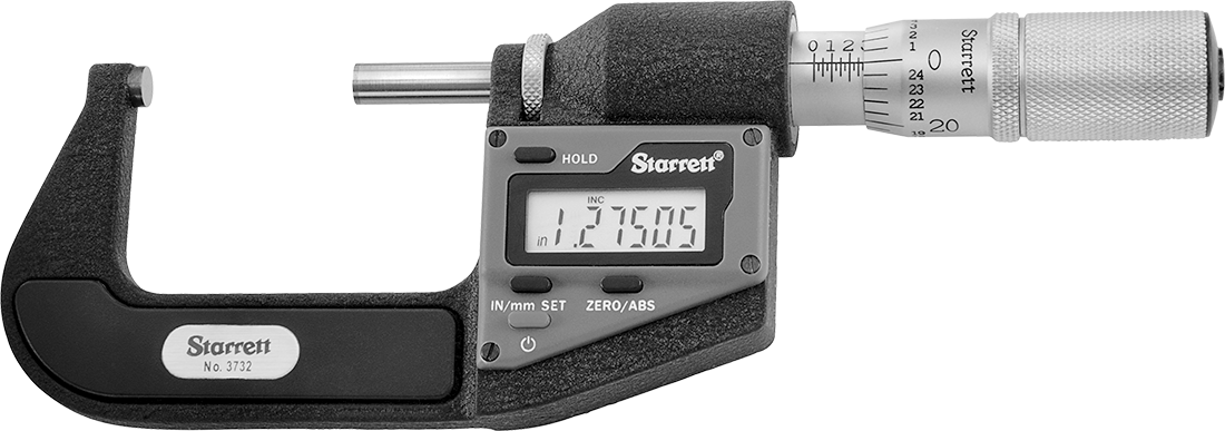 Elektronik Dış Mikrometre, Starrett 3732.1xfl-2, 1"-2" ve 25.4 mm-50.8 mm — Dijital, Düz, Sürtünme