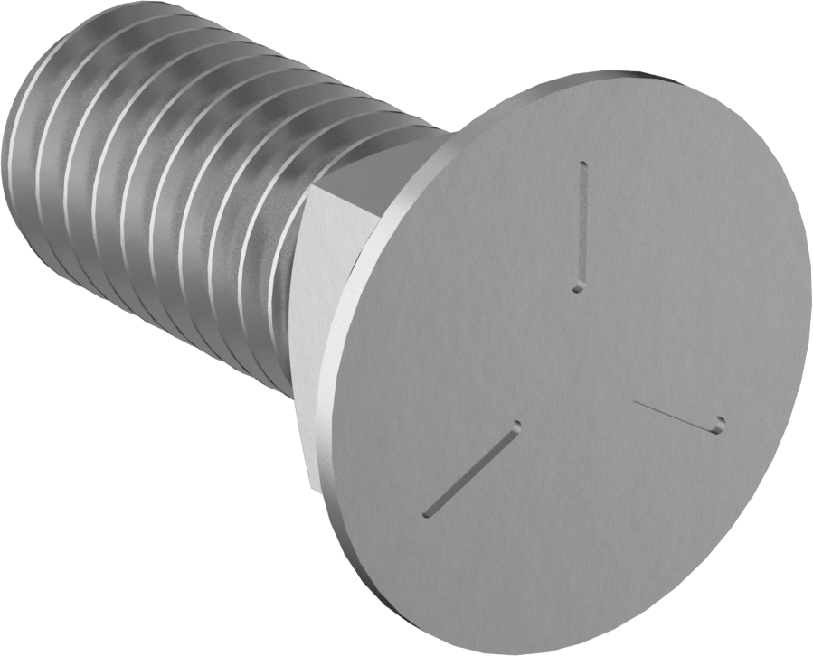 Kare Boyunlu Düz Başlı Pulluk Cıvataları, 3/8"-16 Diş Boyutu, 1" Uzunluk