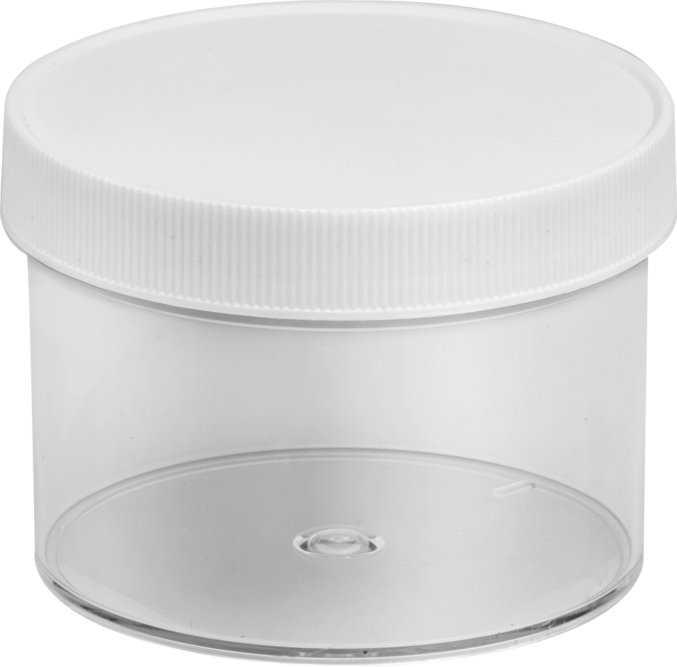 Şeffaf Polistiren Plastik Kavanoz, 8 FL oz/235 ml Kapasite — 8 fl. oz., 235 ml, 2 5⁄8", Plastic, Polypropylene, Polystyrene
