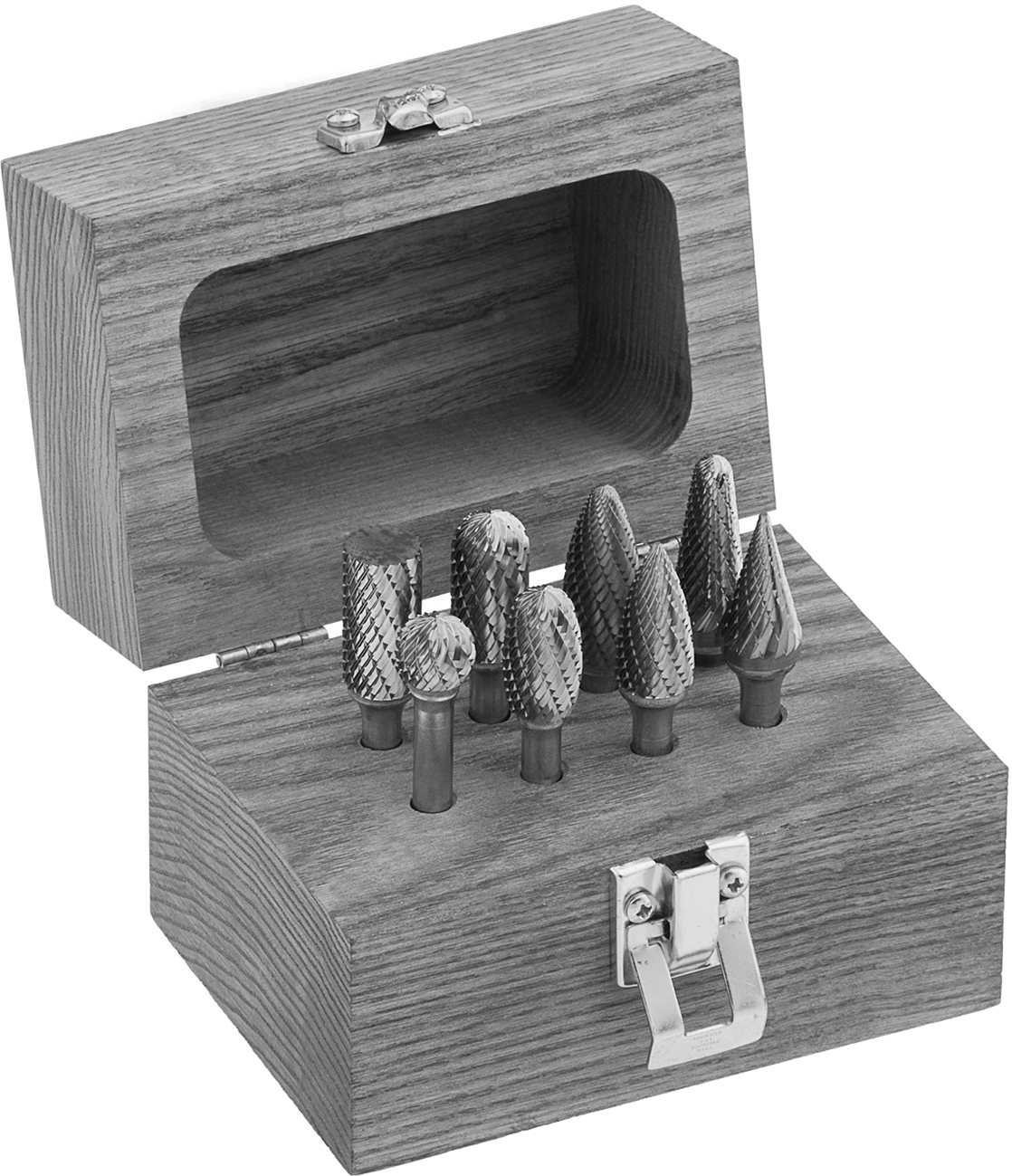 1/4" Çaplı Şaftlı 8 Parçalı Karbür Freze Seti, Tek Kesimli Diş, 2-3/16" ila 3" Toplam Uzunluk — 1⁄4", Tek Kesim, 8