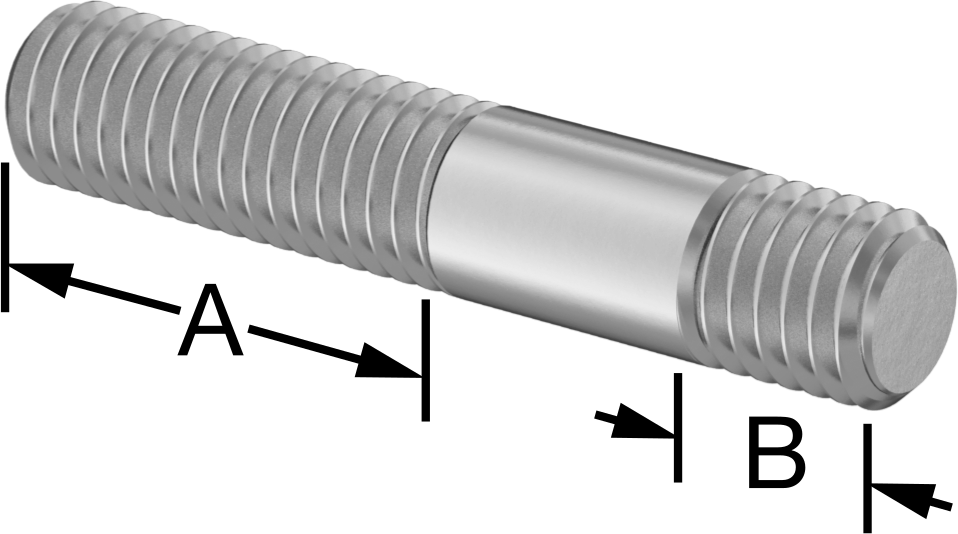 Her İki Ucu Dişli Kurulum Saplaması, 18-8 Paslanmaz Çelik, M8 x 1.25 mm Boyut, 22 mm ve 8 mm Diş Uzunluğu, 43 mm Uzunluk