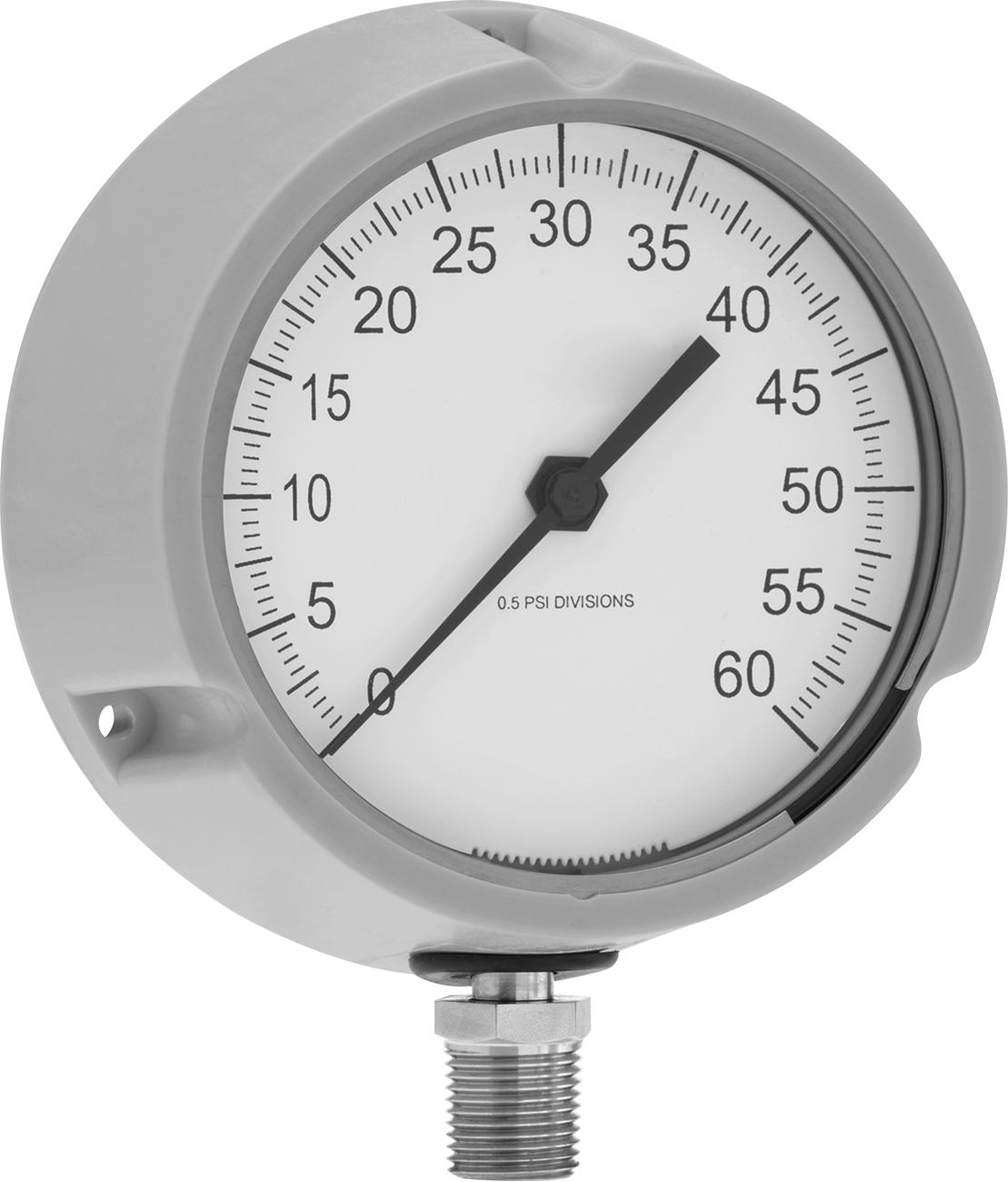 Aşırı Sıcaklık Basınç Göstergesi, Naylon Kutu, 1/2 NPT, Flanş Montajı, 4-1/2" Kadran — 1⁄2, Alt, 600° F