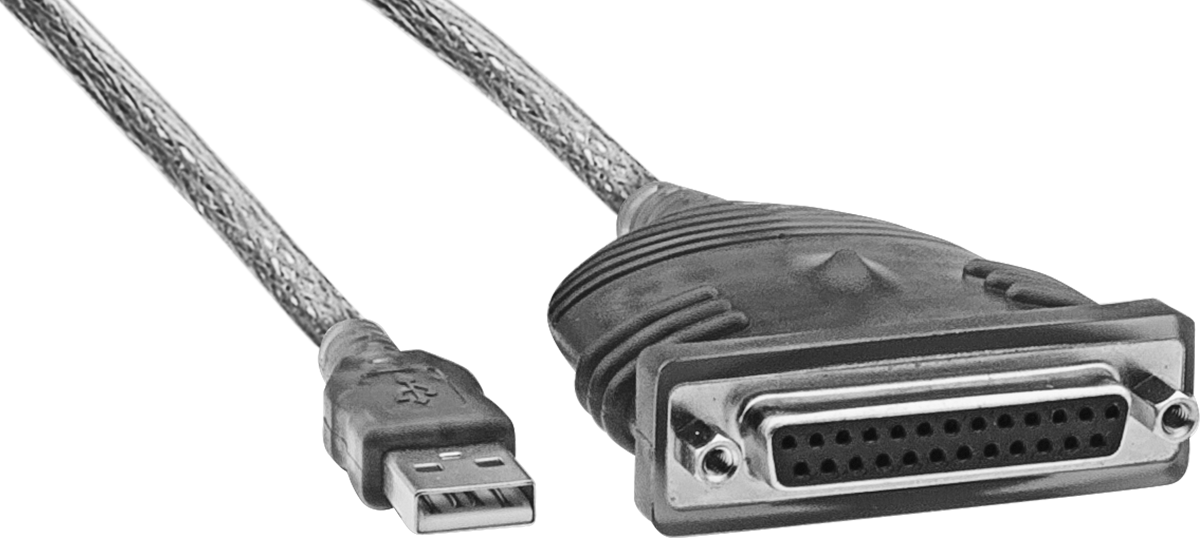 USB Adaptörü, USB A Fişi x DB25 Soketi, 6 Fit Uzunlukta Kablo — Adaptör, 6 ft., Çift Korumalı