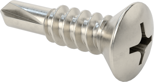 18-8 Paslanmaz Çelik Metal için Oval Başlı Delme Vidaları, 10 Numaralı Vida Boyutu, 3/4" Uzunluk