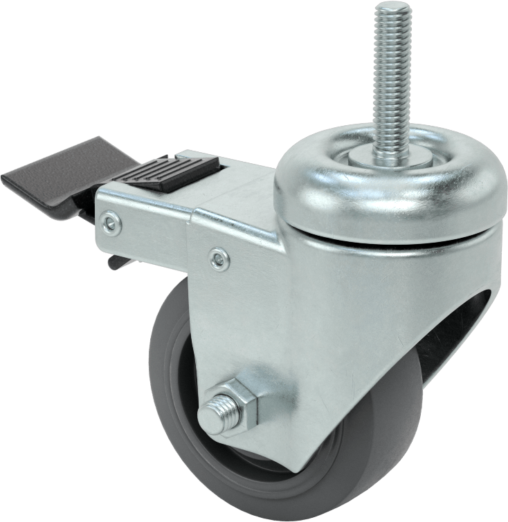 Tam Kilitli Dişli Saplı Tekerlek, 3/8"-16 Diş, 3" Çaplı Lastik Tekerlek, Rulman
