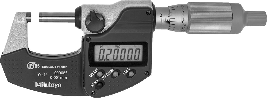 Soğutma Sıvısına Dayanıklı Mitutoyo Dış Mikrometre, Elektronik, Cırcırlı Yüksüklü, Model 293-334-32 — Dijital, Mitutoyo, Düz