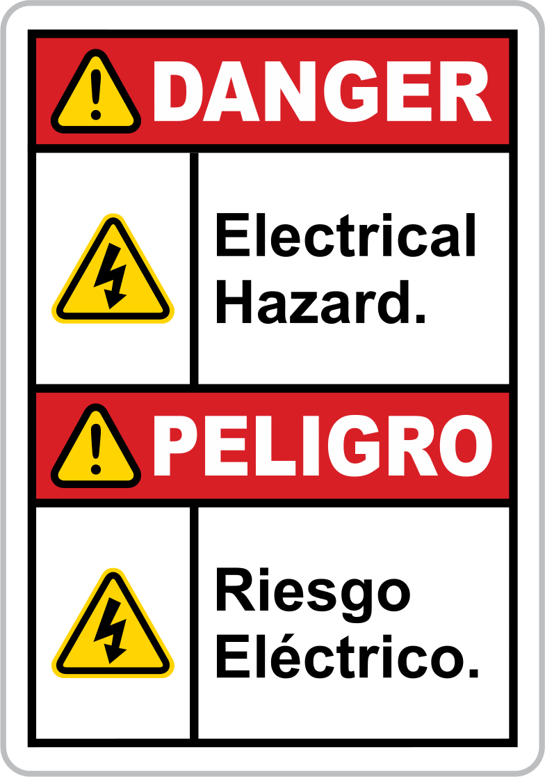 Kaza Önleme Etiketi, İngilizce/İspanyolca, (Tehlike - Elektrik...), 2.5" x 1.75" — Yapışkan Arka Yüz, Tehlike—Elektrik Tehlikesi/Peligro—…