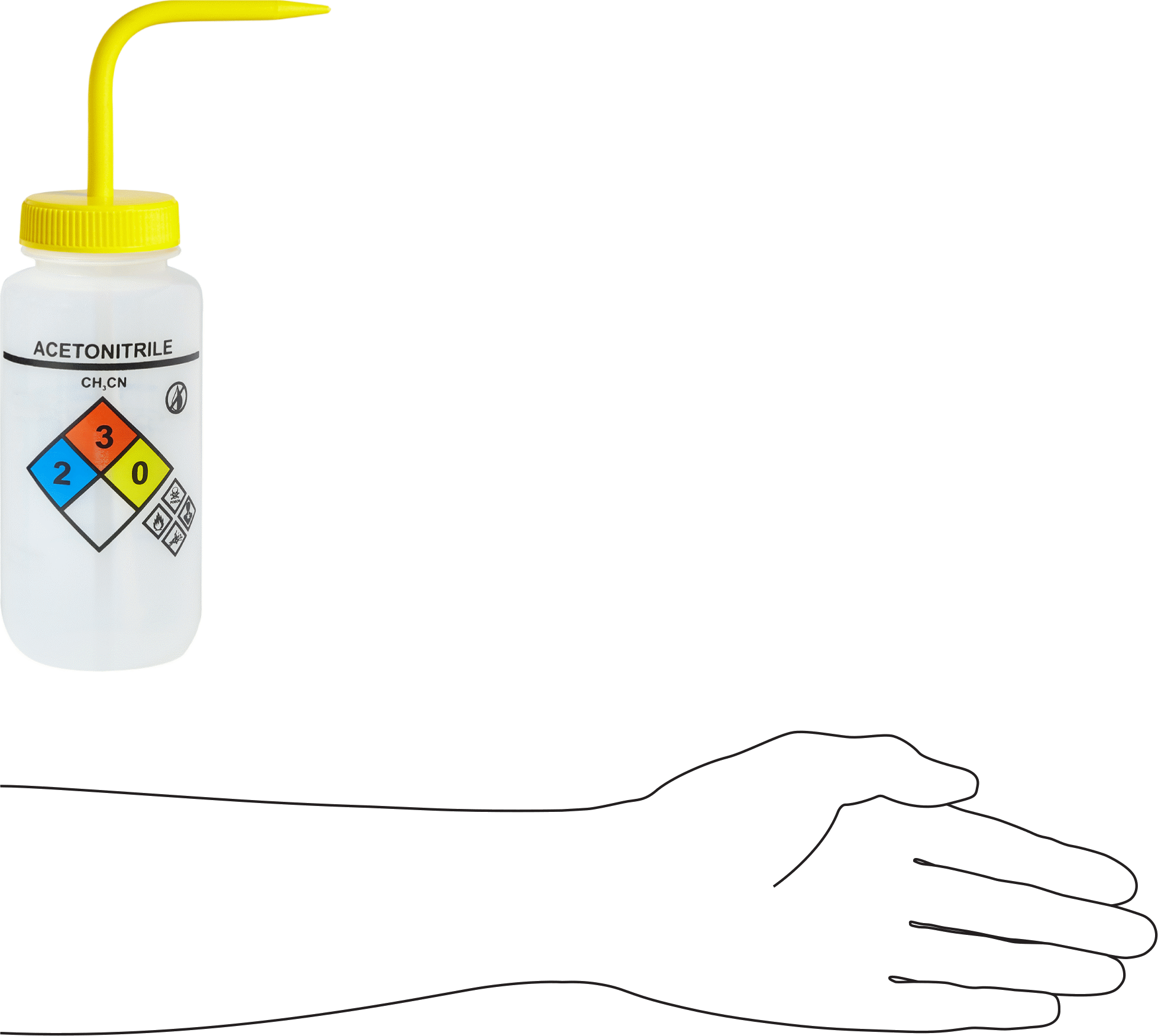 Açılı Nozullu Sıkma Şişesi, NFPA Diamond, (Asetonitril), 16 FL. oz Kapasite
