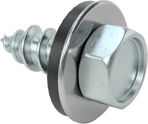 Titreşim Sönümleyici Altıköşe Başlı Vidalar, Sac Metal için, Çinko Kaplı Çelik, 14 Numaralı Boyut, 5/8" Uzunluk
