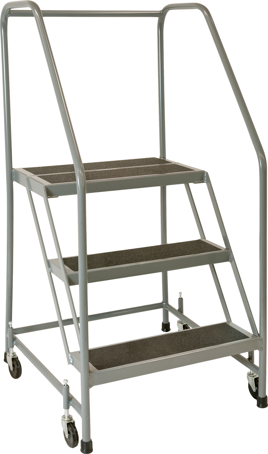 Yuvarlanan Platform Merdiveni, 3 Kauçuk Kaplı Basamak, 4'6" Yükseklik x 29" Genişlik x 31" Derinlik Toplam — 30", 3, 24"