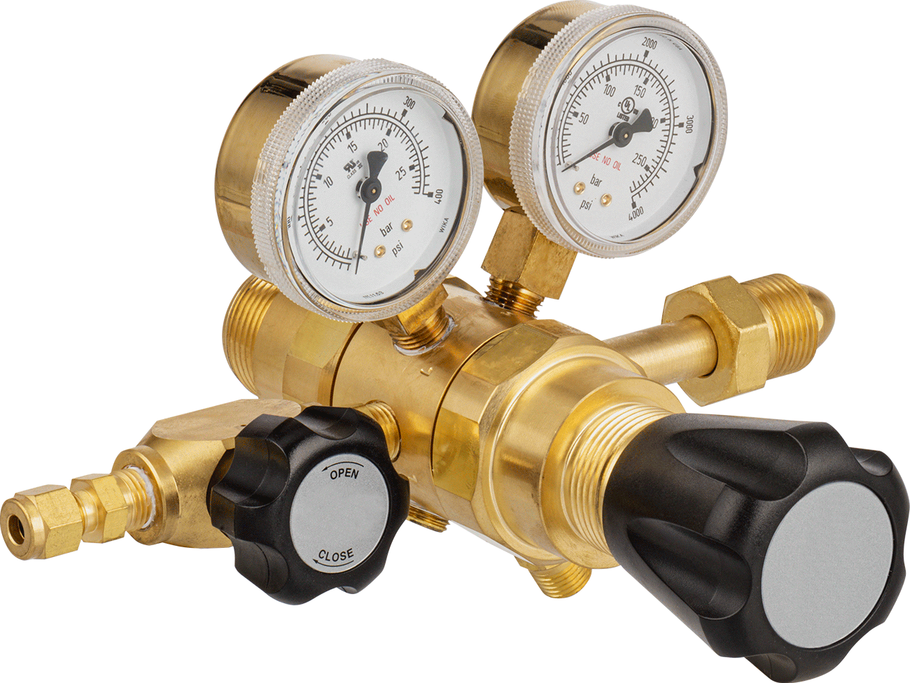 Yüksek Saflıkta Tank Montajlı Basınç Düzenleme Vanası, Pirinç Gövde, CGA 580 Erkek Giriş, 2 Kademeli, 0-250 PSI