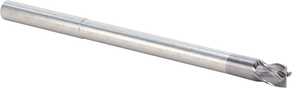 Hızlı Kesim Karbür Yuvarlak Kenarlı Kare Uçlu Freze, Uzun Uçlu, 4 Yiv, 3/8" Freze Çapı, 0.015" Köşe Yarıçapı