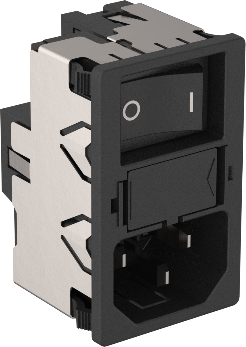 Güç Anahtarlı IEC Konektörü, Ekranlı, Takılabilir, C14, 10A UL, DPST-NO — C14, Takılabilir, 10 amp