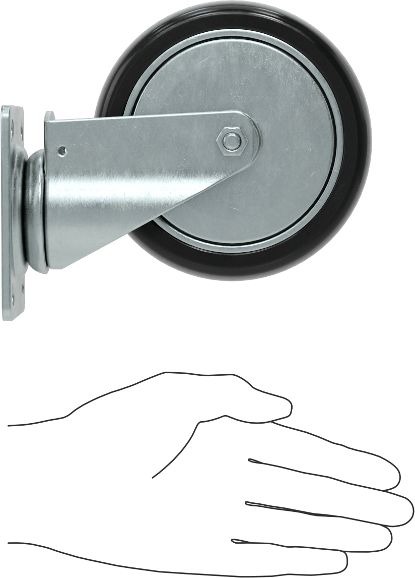 3-3/4" x 2-3/4" Plakalı Statik Kontrol Tekerlek, 5 inç x 1-1/4 inç Siyah Çekirdek Üzerine Baskılı Kauçuk Tekerlekli Döner Tekerlek