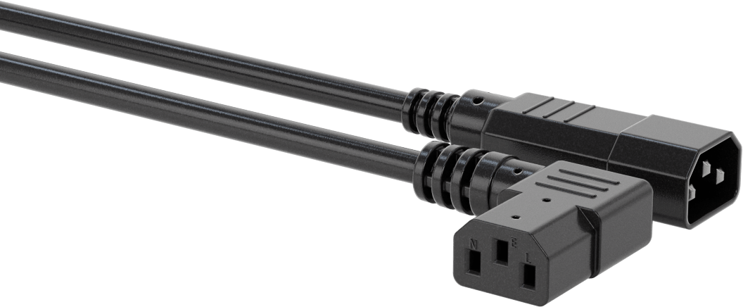 Elektronik Ekipman Güç Kablosu, IEC C14 Fiş x 90 Derece Dirsek IEC C13 Priz, 2 Fit Uzunluk — 2 ft., 10 A, 250V AC