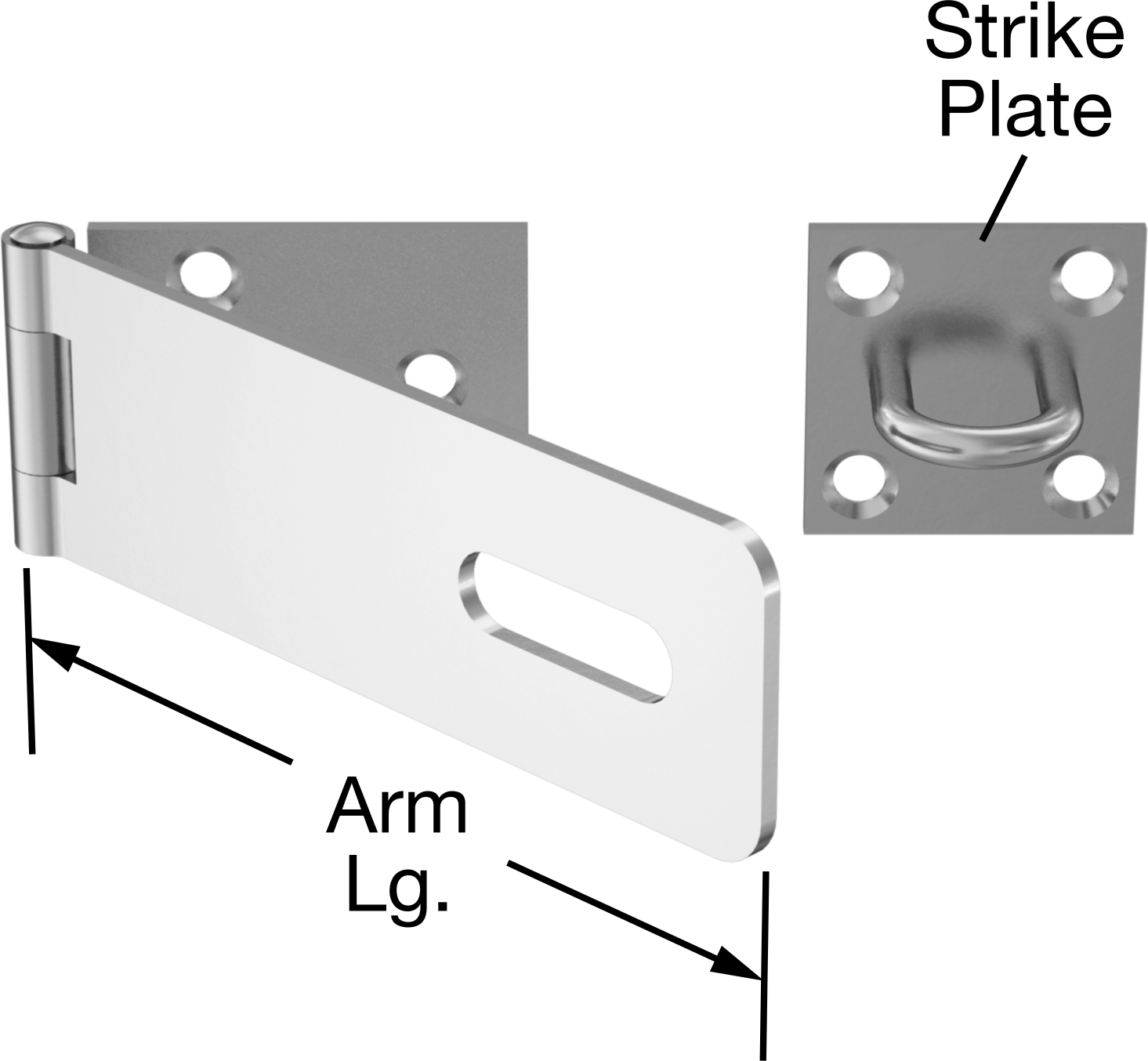 Asma Kilitli Mandal, 4-1/2" x 1-1/2" x 1/16" Kollu, 304 Paslanmaz Çelik — Vida Takma, 4 1⁄2", 304 Stainless Steel, Stainless Steel