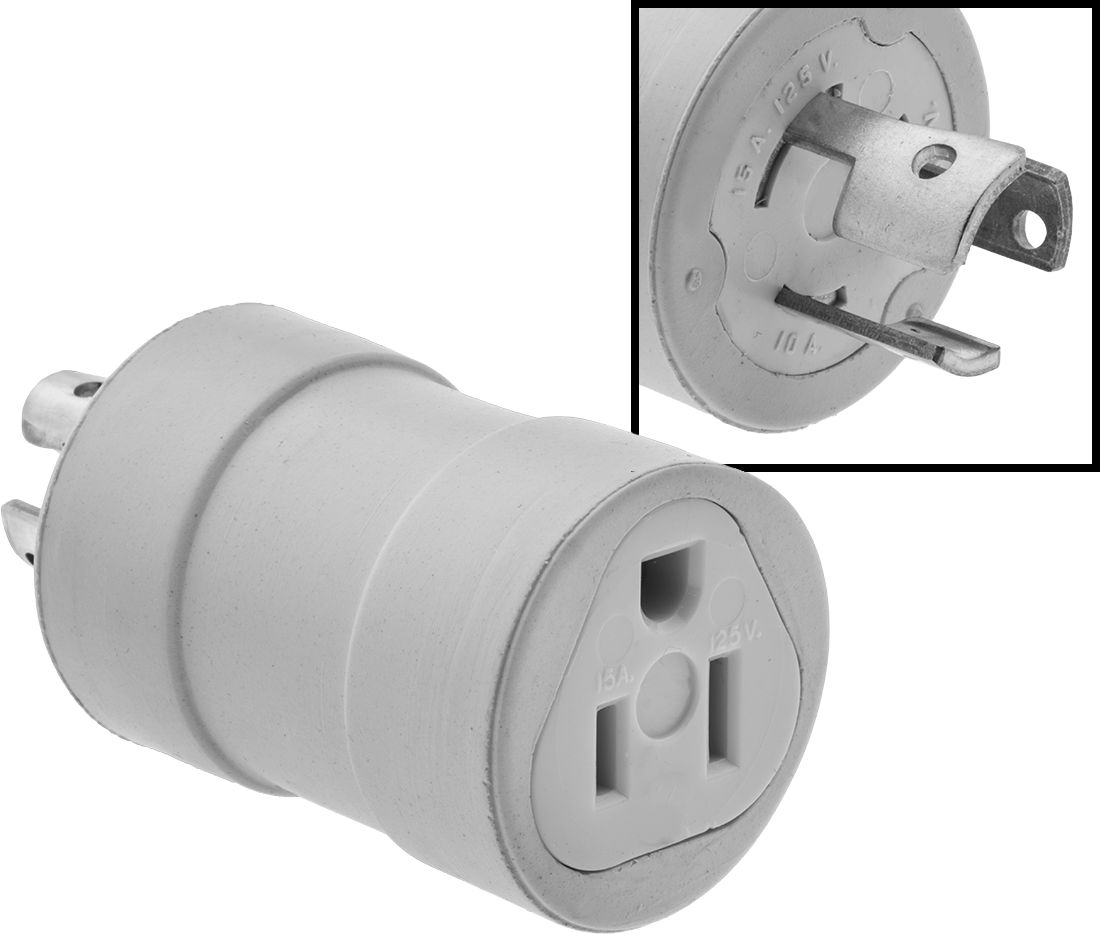 Döner Kilit - Düz Uçlu Adaptör, NEMA 15 Amp Fiş x NEMA 5-15 Priz, Sarı — Straight Blade, Turn Lock, 5-15, Dişi, Erkek