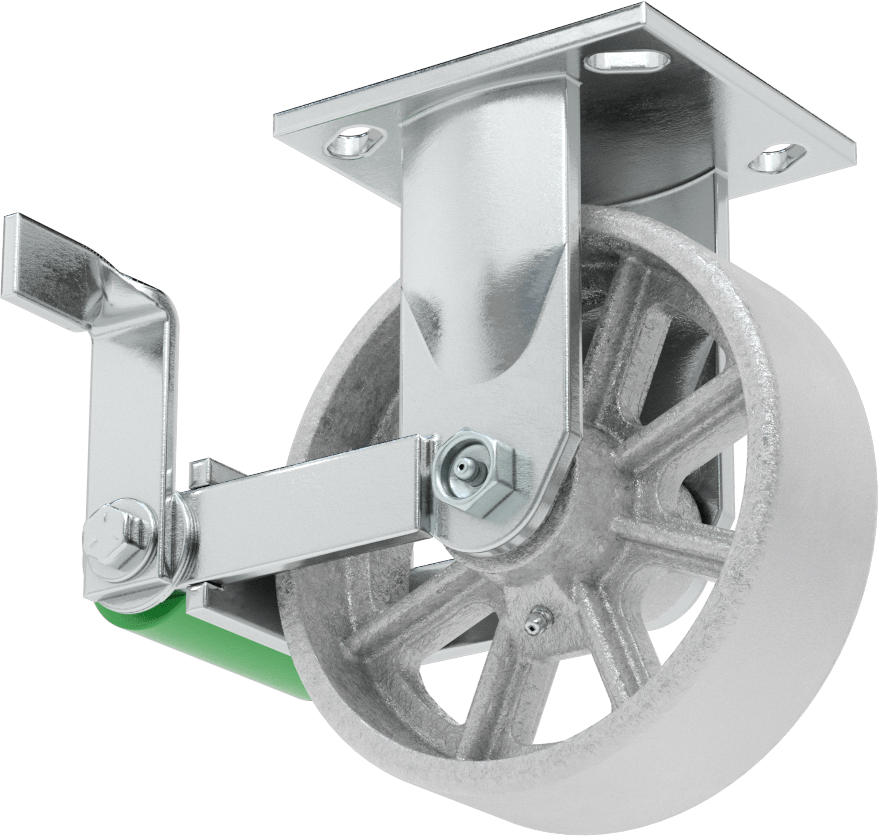 4-1/2" x 4" Plakalı Yüksek Kapasiteli Spartan Tekerlek, Frenli ve 6 inç Çapında Açık Rulmanlı Metal Tekerlekli Sert