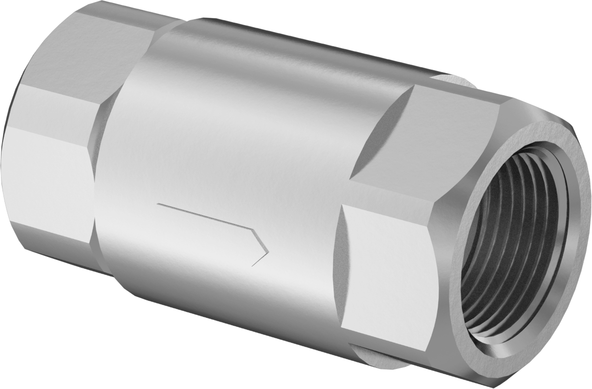 316 Paslanmaz Çelik Çekvalf, 316 Paslanmaz Çelik Yaylı Bilyeli, 1 NPT Dişi — 316 Stainless Steel, Stainless Steel, Hava, Su, 400 psi @ 70° F