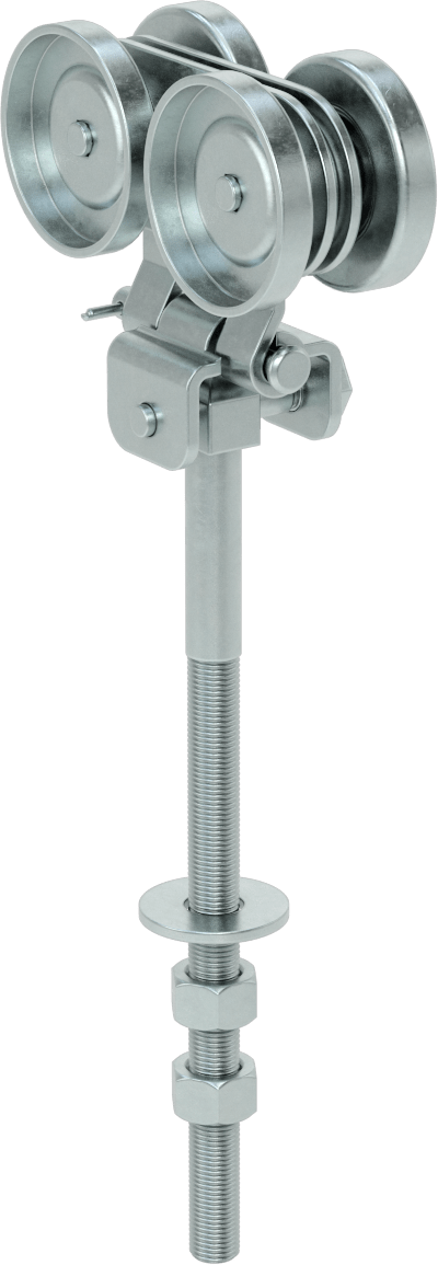 Cıvatalı Askı, Kapılar için Makaralı Rayda 1-1/2" Maksimum Yatay Ayar — Metal, Steel, Wood, 400 lb., Askı