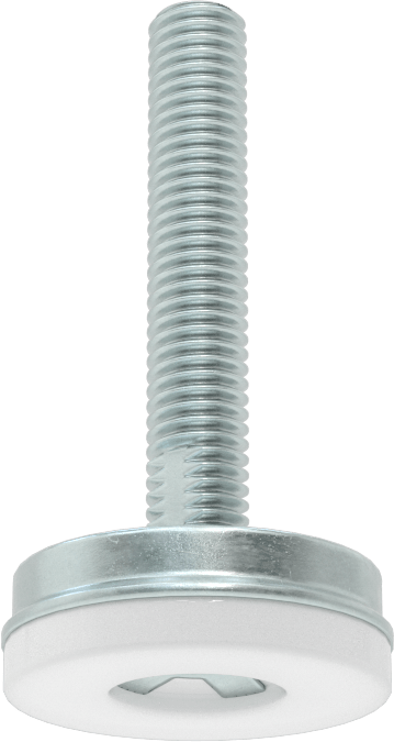 Dişli Saplama ve Yastıklı Sert Seviyelendirme Montajı, Naylon Yastıklı Çinko Kaplı, M8 x 1.25 mm Boyut, 30 mm Taban