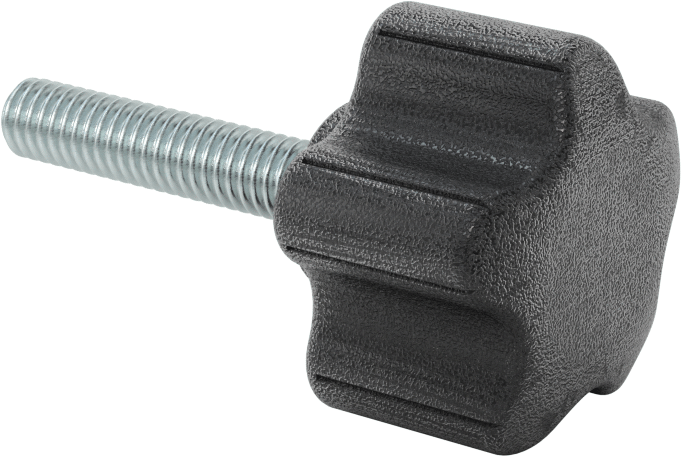 Rahat Tutuşlu Plastik Beş Kollu Topuz, 5/16"-18 Dişli 1-1/2" Uzunlukta Saplama, 1-1/2" Genişlik Başlık