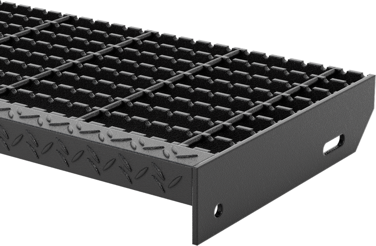 Çubuk Izgaralı Merdiven Basamağı, Tırtıklı, Toz Boyalı Çelik, 32" Genişlik x 10-15/16" Derinlik — 32", 10 15⁄16", Tırtıklı