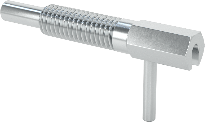 Bükümlü Kilitli L-Saplı Geri Çekilebilir Yaylı İtici, 18-8 Paslanmaz Çelik, M6 x 1 mm Diş