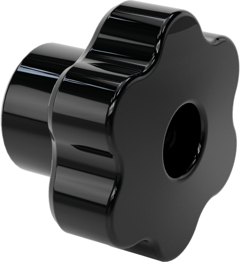 Altı Kollu Tutma Yerli Plastik Topuz, M6 x 1 mm Delikli Diş, 40 mm Çaplı Başlık