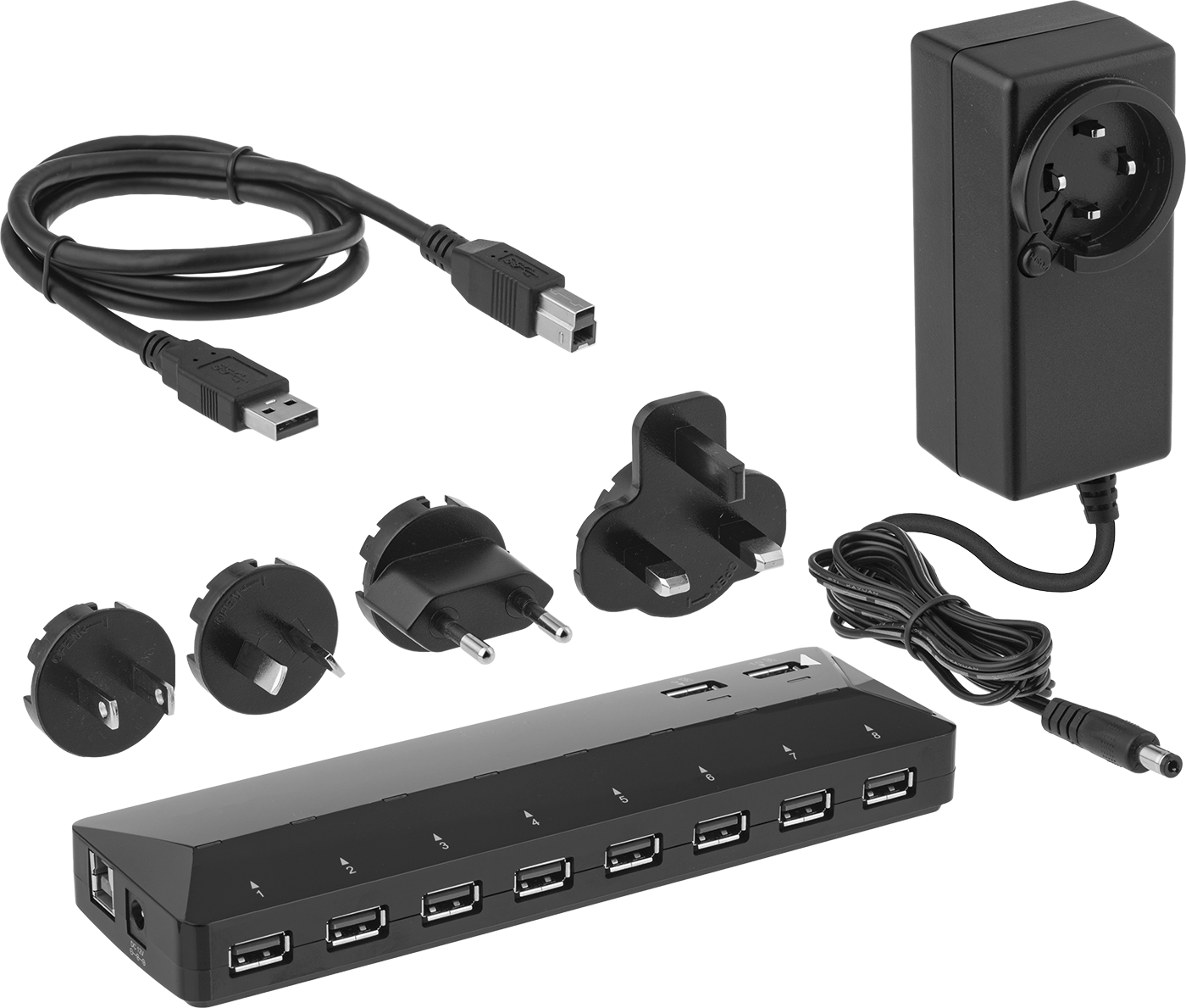 USB Hub, 1 Erkek A Standart 3.1 x 10 Dişi A Standart 3.1 — 7 7⁄8", 2 1⁄2 ft., Düz