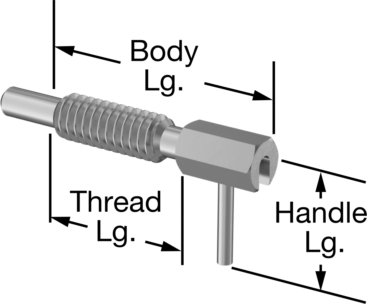Asetal Burunlu Geri Çekilebilir Yaylı İtici, Twist-to Lock L-Kolu, 1/4"-20 Diş